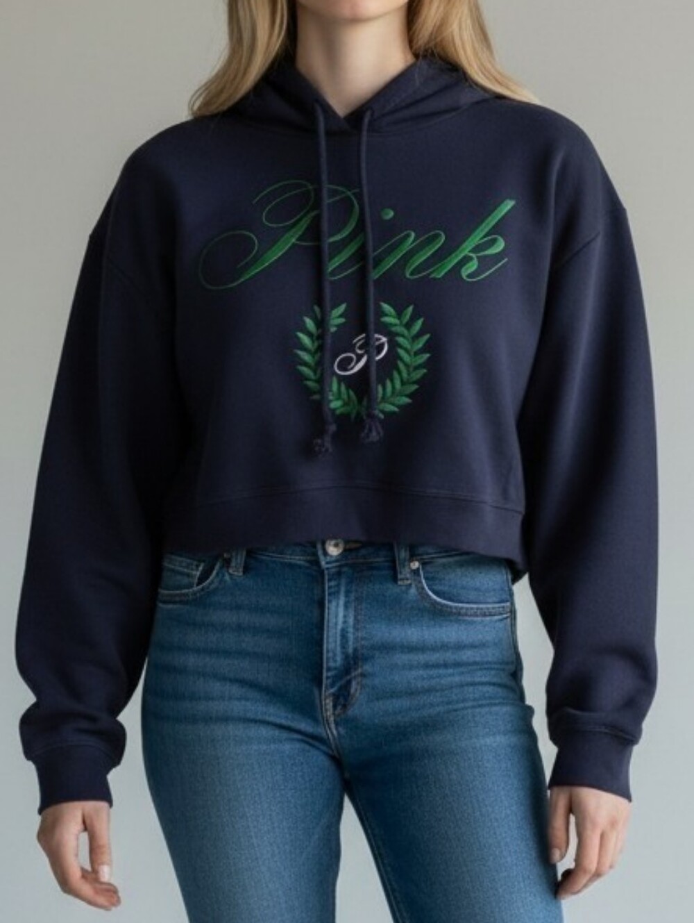 Pink cropped varsity hoodie